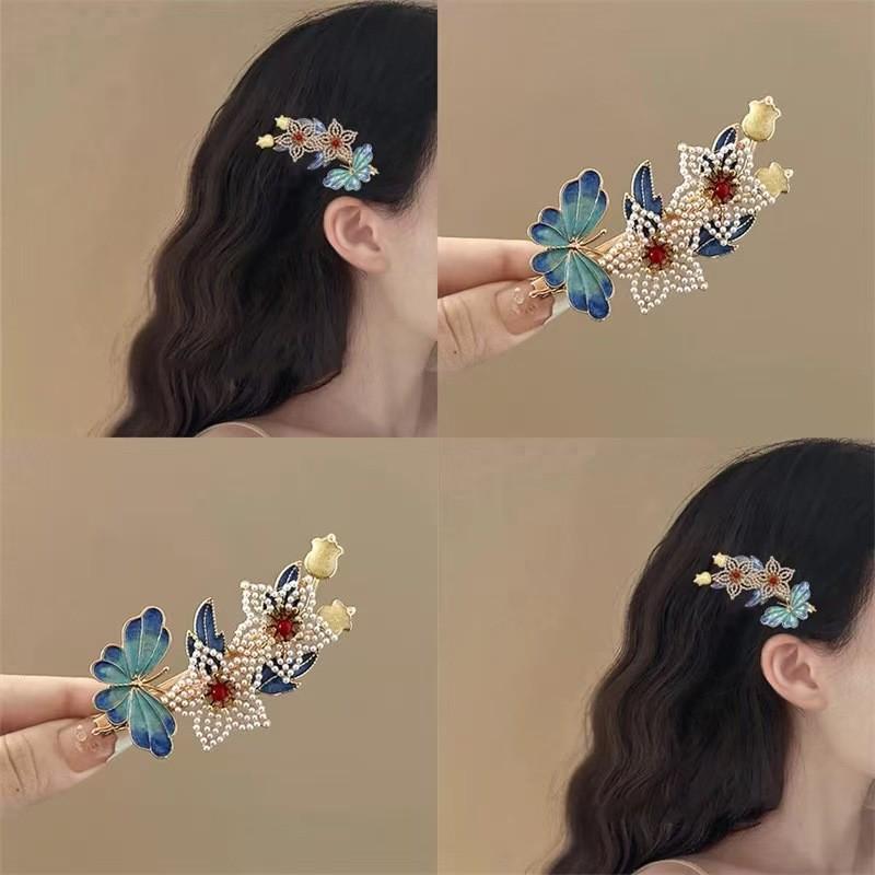 Elegant Blue Cloud Pearl Hairpin with Tassel
