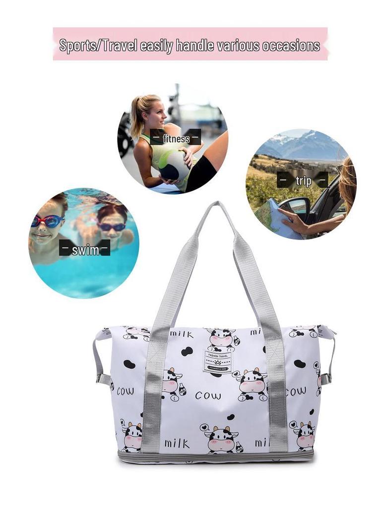 Expandable Cartoon Print Travel Bag: Large Capacity for Pregnant Women, Wet/Dry Separation, Ideal for Gym and Handheld Use