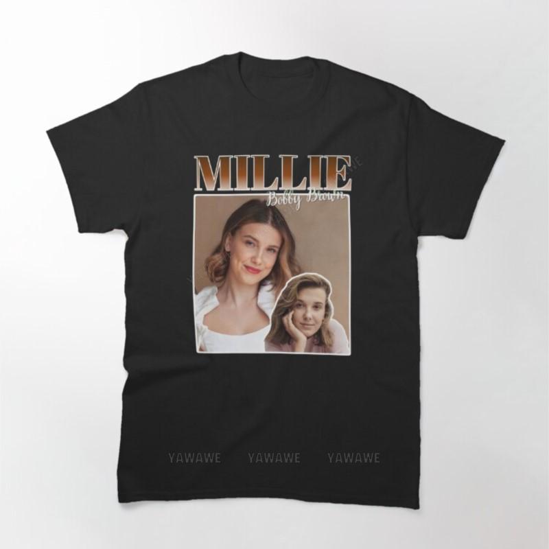 Adult tee tops teenager cotton tee shirt Millie Bobby Brown Printed T Shirt fashion print tshirts male casual style teeshirt S