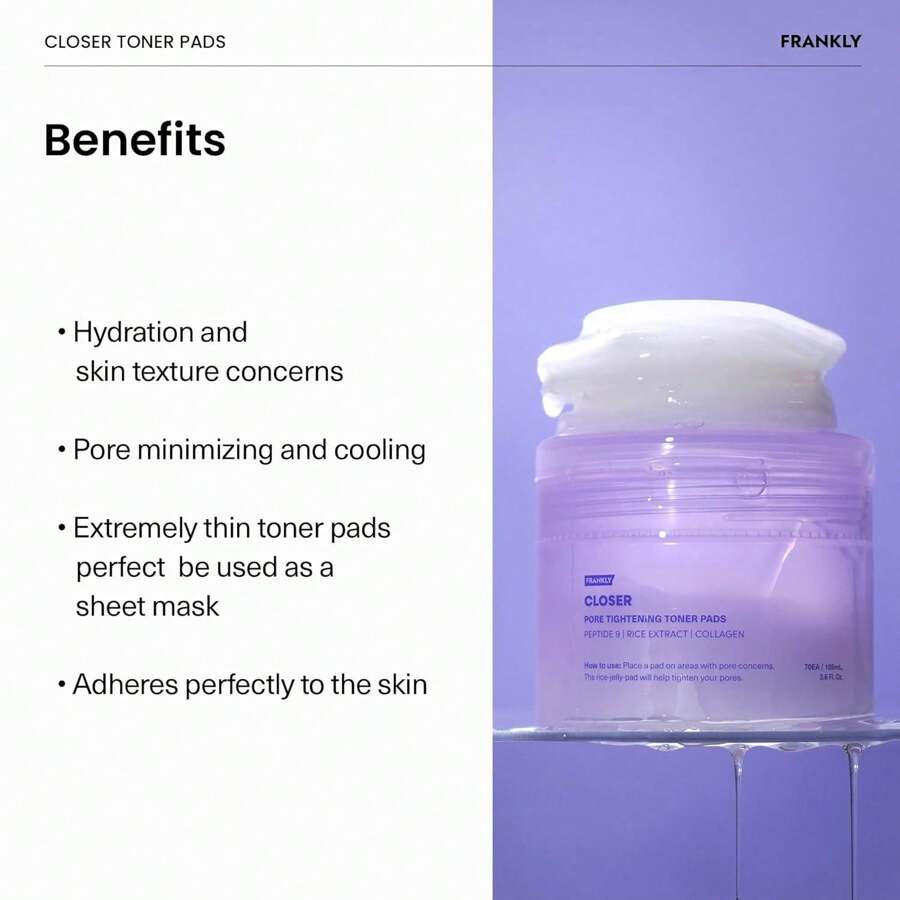 FRANKLY Pore Closer Toner Pads 105ml(70ea) L Rice Jelly Pads With 9 Peptides, Vegan Collagen, Rice Extract L Pore Minimizer