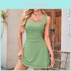 Ärmelloses Polyester-Kleid mit quadratischem Ausschnitt und Falten für Sommer, Strand und Freizeit