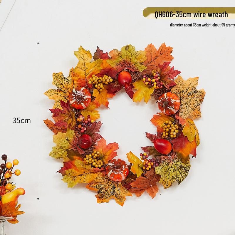Pumpkin Berry Maple Leaf Vine Halloween Decor Wreath for Hotel & Mall