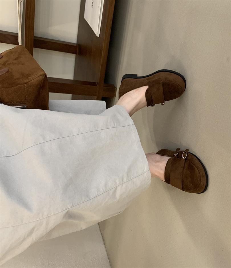 

British style retro round head loafers women s new versatile one-pedal Brock small leather shoes single shoes 39