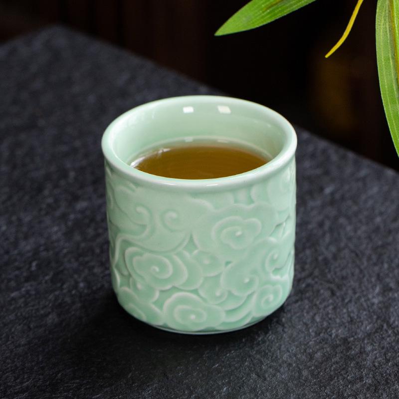 Celadon Auspicious Clouds Large Gongfu Tea Tasting Thumb Ring Cup Celadon Celadon Auspicious Clouds Master Cup
