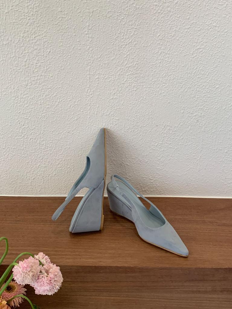 Women's Suede Closed Toe Wedge Heel Open Back Spring French Style Sandals - Perfect for Daily Wear