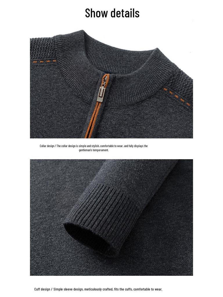 2025 Men's Autumn/Winter Knit Sweater: Half-High Collar, Zipper, Loose Fit, Long Sleeve Pullover