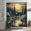 Artistic Bathroom Shower Curtain featuring Mountain Lake Scenery with Full Moon Design Rustic Decor for Your Bathtub Area