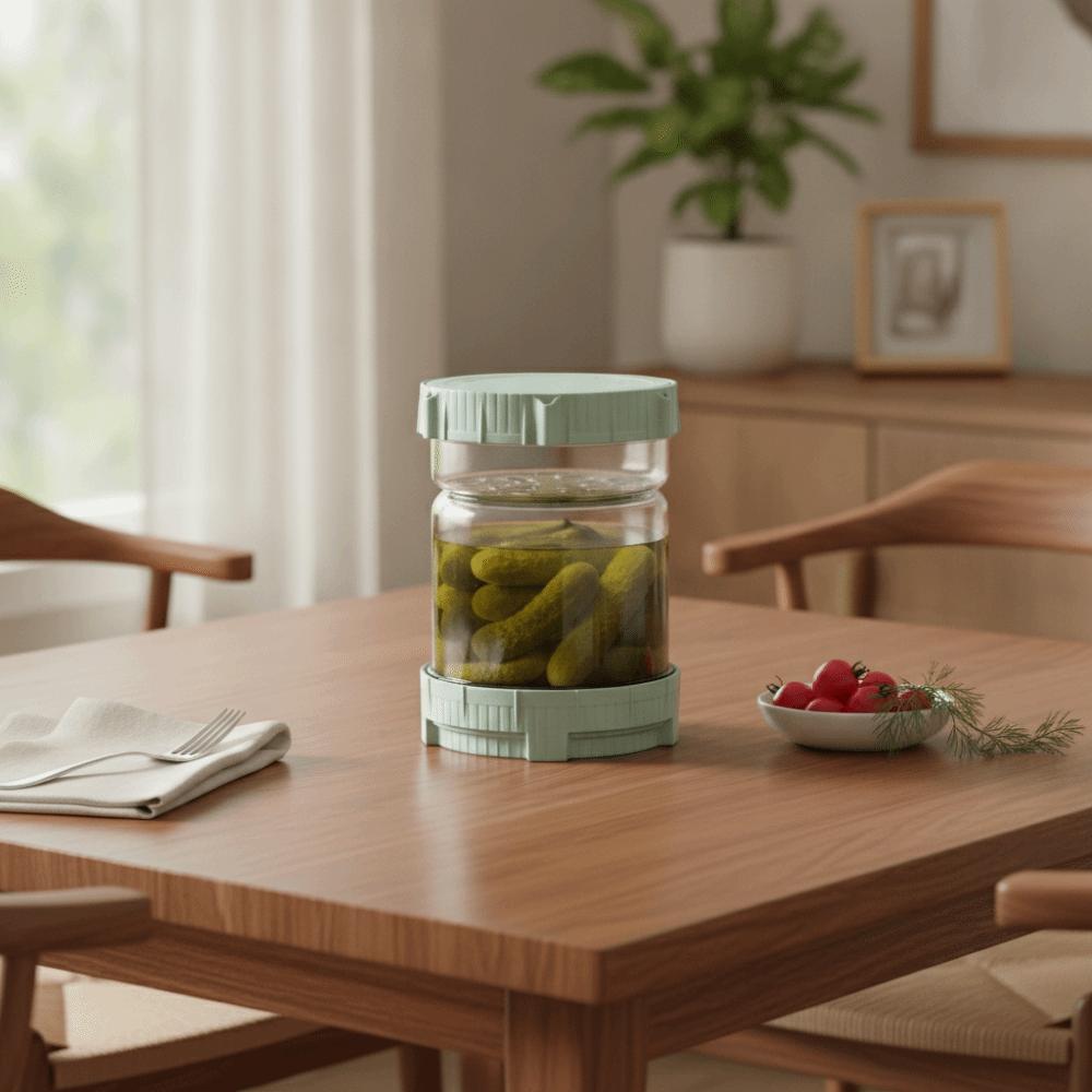 Strainer Mesh Hourglass Shape Pickle Jar with Fork Kimchi Making Jar Kitchen
