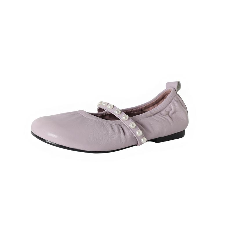 Fashion New women's pearl sheepskin spring and autumn round toe soft and comfortable ballet low heeled Mary Jane shoes single shoe