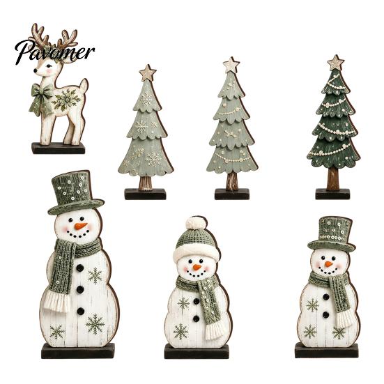 Handcrafted Holiday Gift Ideas 7Pcs Christmas Wooden Tabletop Ornaments, Snowman Tree Reindeer Tiered Tray Table Centerpieces Decor for Mantel, Rustic