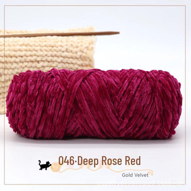 Golden Chenille Silk Velvet Yarn: Medium-Thick Polyester Yarn for Scarves, Glossy Velvet Crochet, and Wool Knitting Projects.