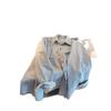 Retro Colorblock Denim Gestreiftes Oversized Polokragenhemd - Langarm, Bunte Knöpfe