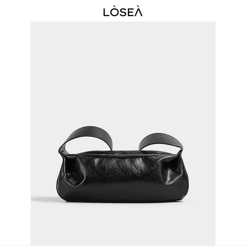 

Losea Half Moon Retro Soft Leather Shoulder Messenger Bag Black