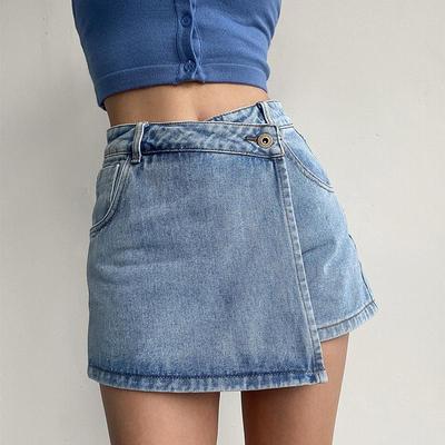 2023 Summer High-Waist A-Line Denim Skirt Shorts for Women - Light Color, Slim Fit, Trendy Two-Piece Design