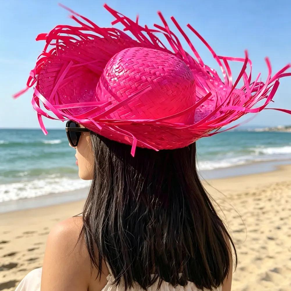 Hand Woven Straw Sun Hat Wide Brim UV Protection Travel Outdoor Hat Lightweight Breathable Sun Visor Hat Summer Travel Headwear