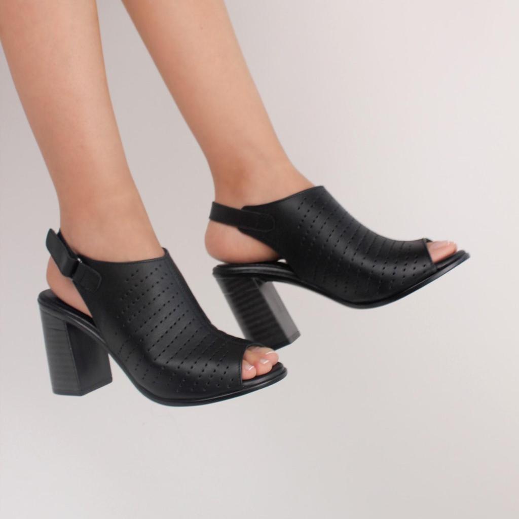 Damen-Sandalen mit Absatz, echtes Leder, Schwarz, Braun, 2023