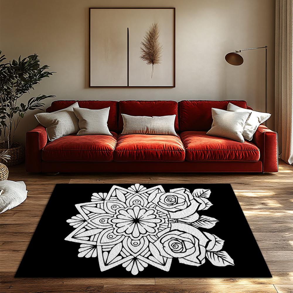 Modern Mandala Area Rug Non-Slip Floor Mat Home Decor Living Room Bedroom Carpet Abstract Pattern Bohemian Style Washable Indoor