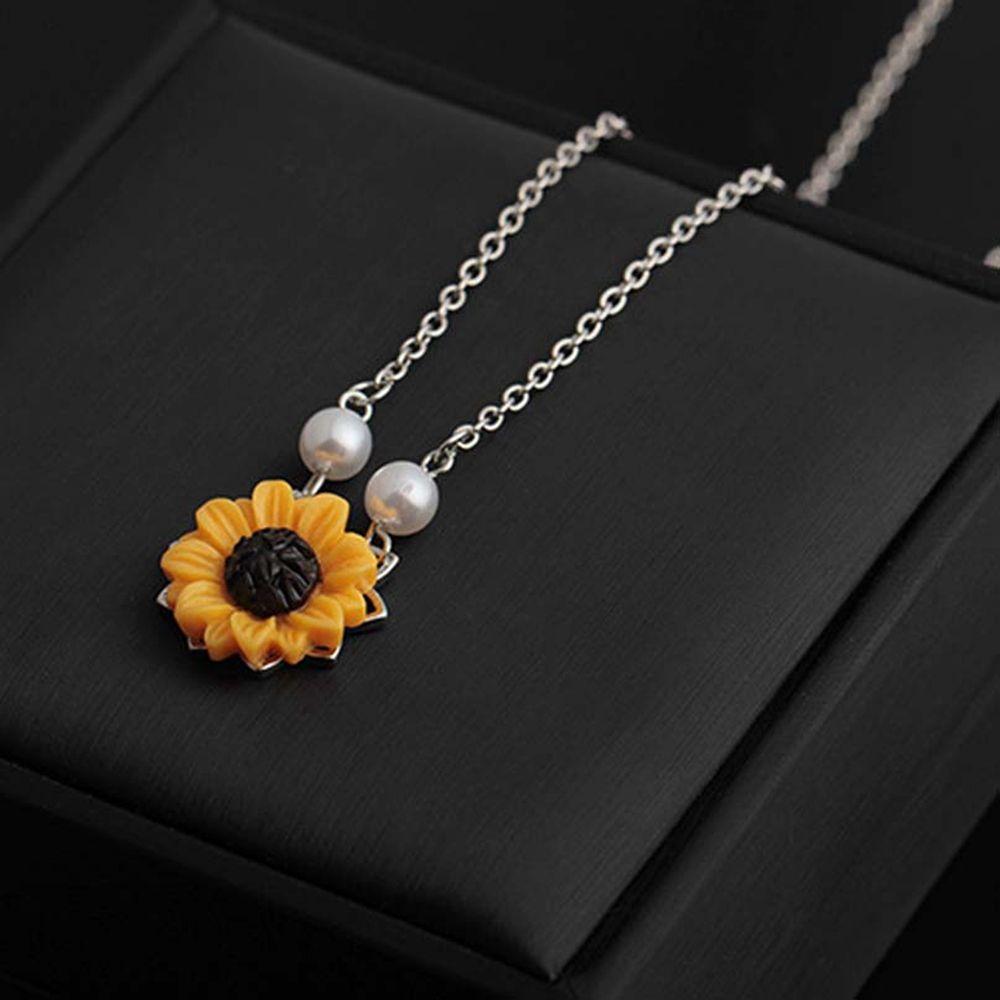 Charm Jewelry Princess Pearls Flower Pendant Chain Sunflower Necklace Gold Plated