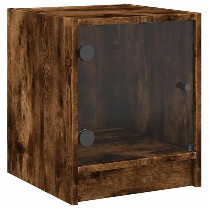 Table de chevet - Maison Exclusive - Porte vitrée - Chêne fumé - 35x37x42 cm