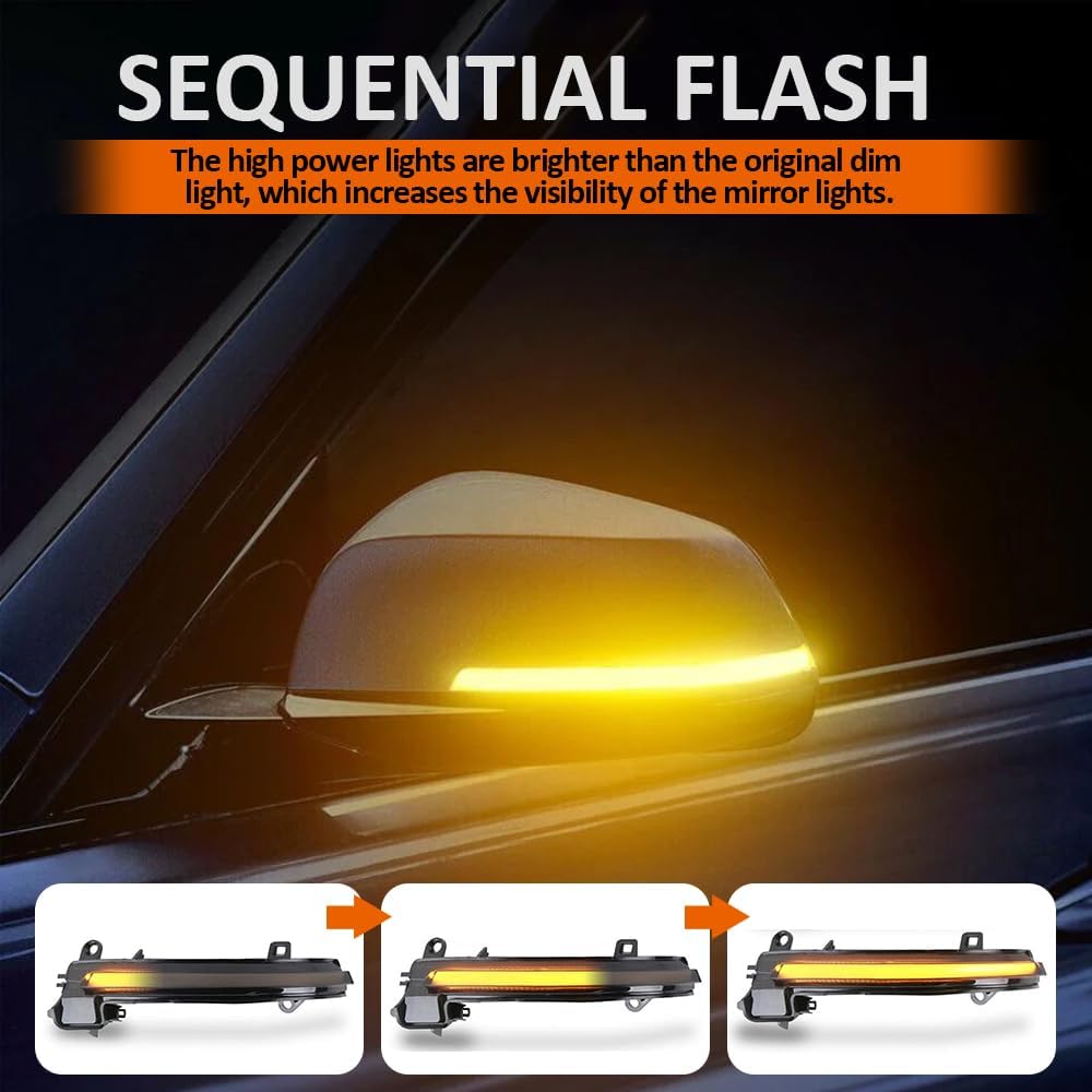 D-Lumina Dynamic LED Side Mirror Sequential Turn Signal Lights Smoked Lens for BMW 1 2 3 4 Series F20 F21 F22 F23 F87 F30 F31 F34 F35 F80 F32 F33 F36