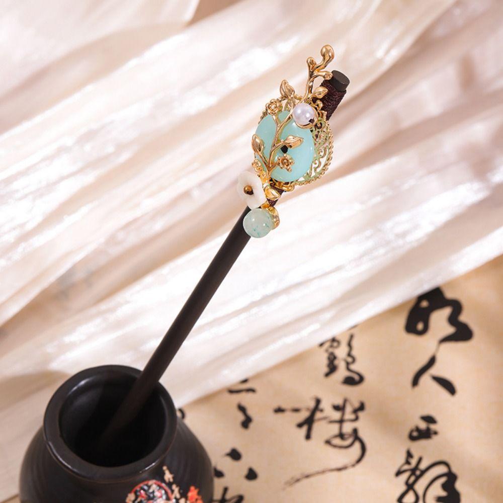 Chinese Wooden Hairpins Ancient Style Hanfu Hair Fork Flower Hair Sticks  For Women Girls