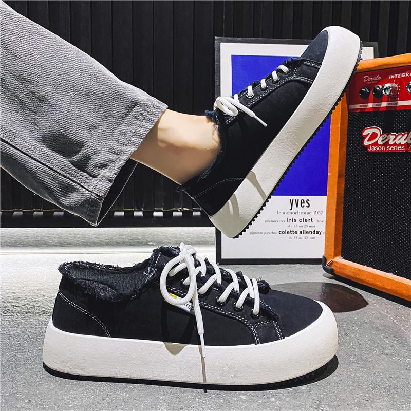 Korean Version Round Head Flat Bottom Shallow Mouth Canvas Shoe Male 2024new Fashion Casual Simple All-match Sneakers Men Spring