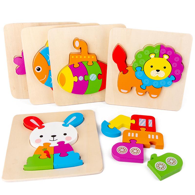 Can Be Used As Children'S Wooden 3D Cartoon Animal Traffic Three-Dimensional Puzzle Baby Montessori Educational Early Education Toy