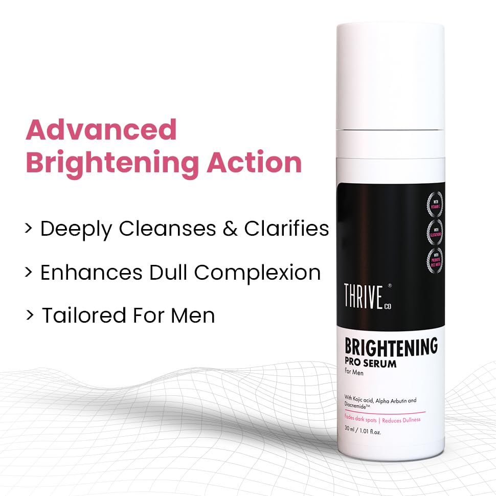 ThriveCo Brightening Pro Serum for Men | Kojic Acid, Vitamin C & Diacnemide™ | Skin Brightening, Acne Control & Boosts Hydration | Fades Dark Spots