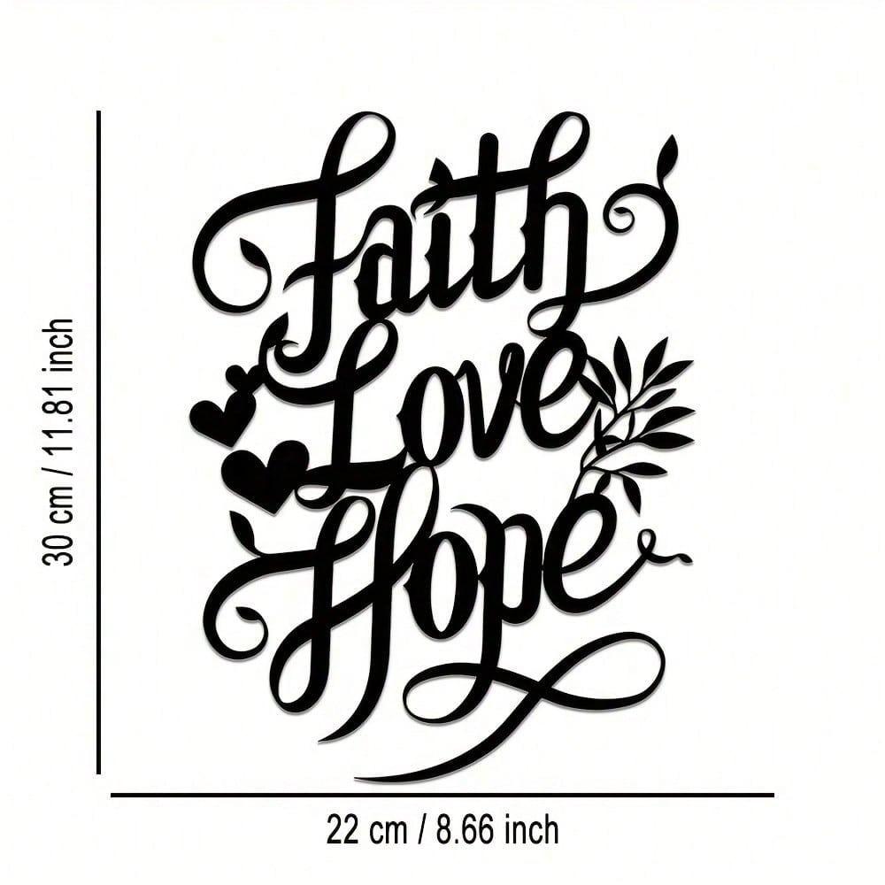 Metal Wall Art Faith Love Hope Black Floral Iron Gift Home Decor TY9685