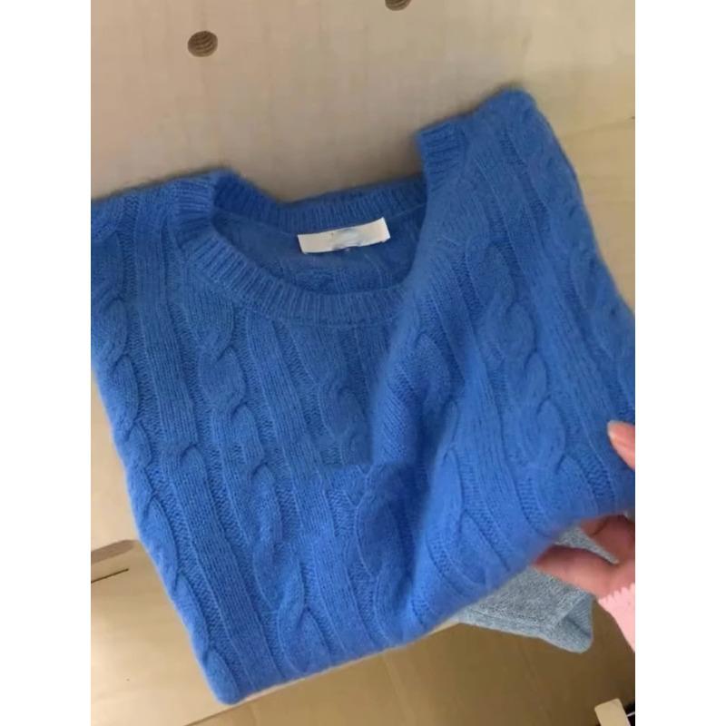 

Soft waxy milk yellow sweater women s autumn round neck pullover raccoon velvet knitted sweater top one size fits all синій