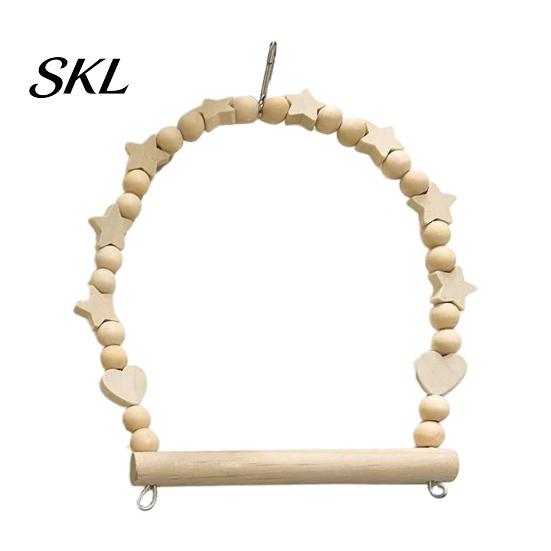 Parrot Climbing Toy Swing Perch, Solid Wood Perch Pole, Wooden Blocks And Beads Arch, Unpainted Bird for Small Medium Parrots with