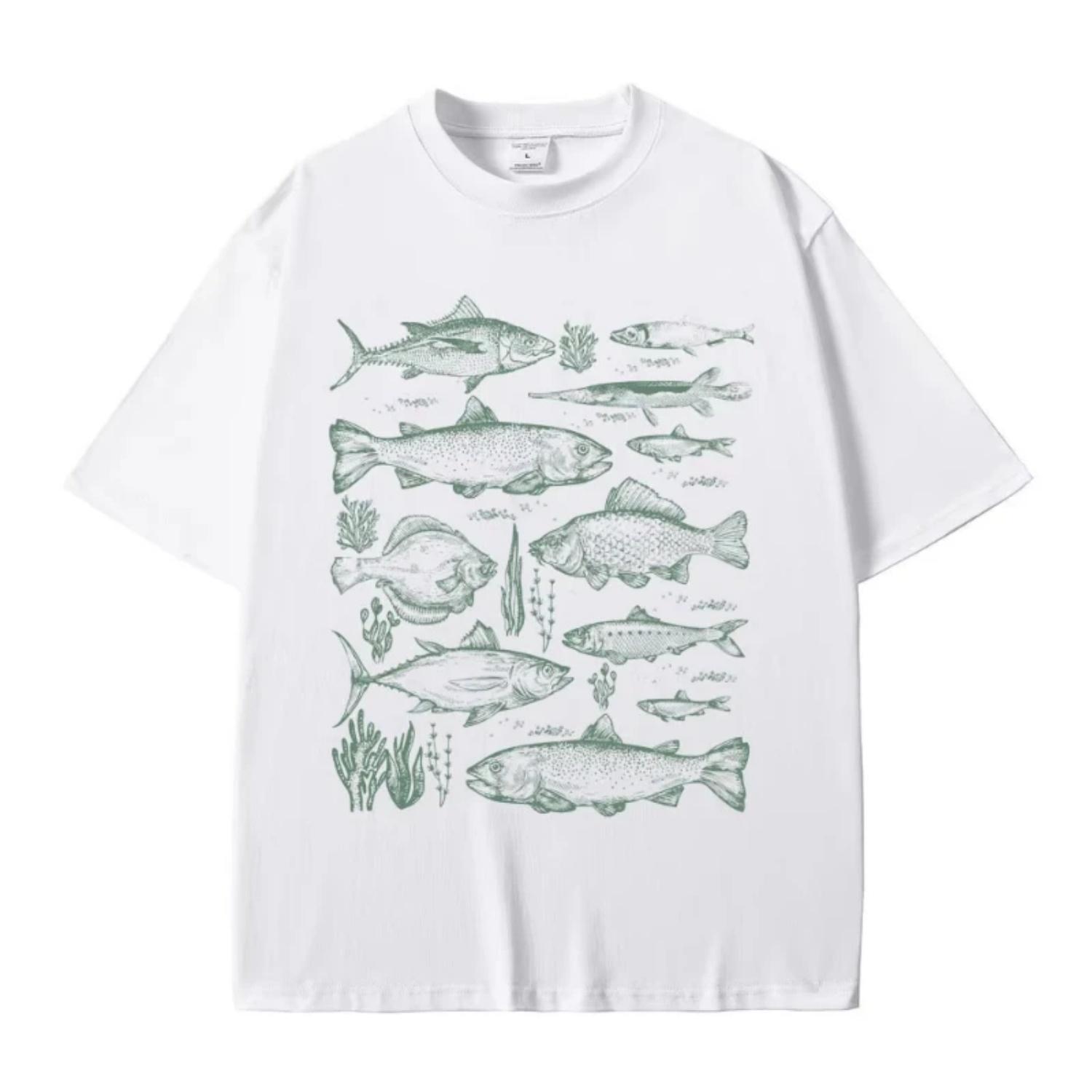 

Fish Tattoo Style T-shirt Fishing Funny Meme Graphic T Shirts Men Casual Cotton Vintage Short Sleeve Men s Oversized T-shirts S чёрный
