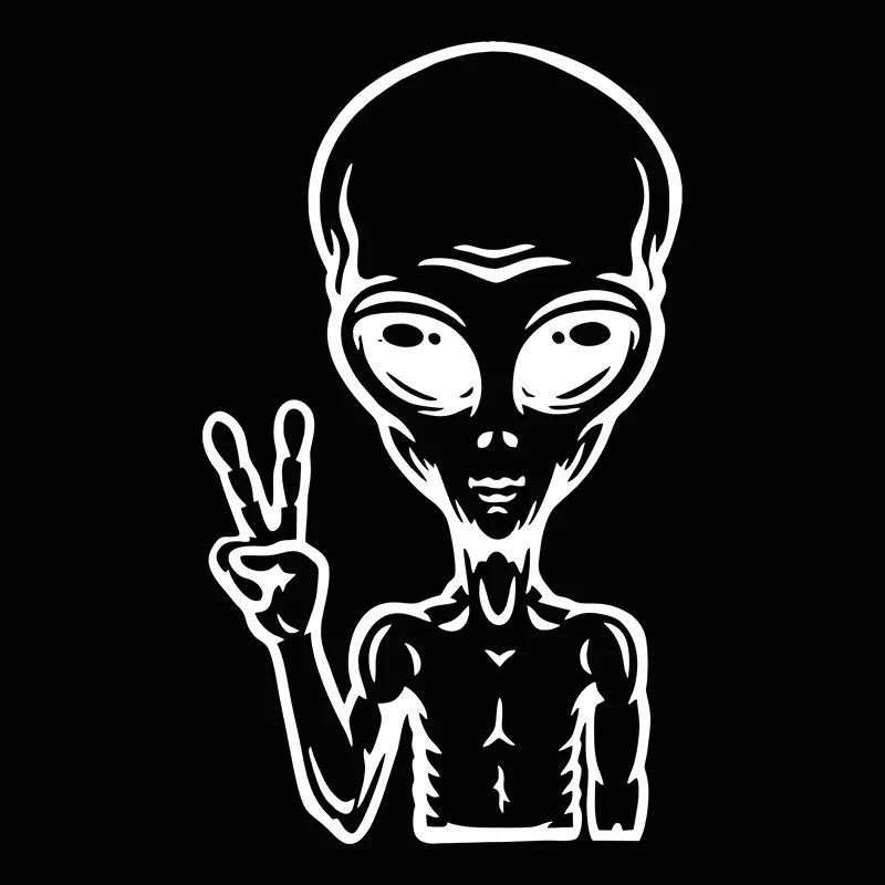 LYKX Car Sticker UFO Cartoon Alien Peace Sign Interesting Car Decorative Vinyl Decal Automobiles Exterior Accessories