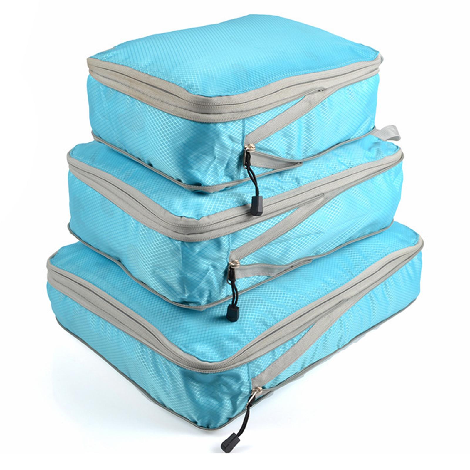 3Pcs Compression Packing Cubes Storage Bags Travel Suitcase Luggage Organizers C