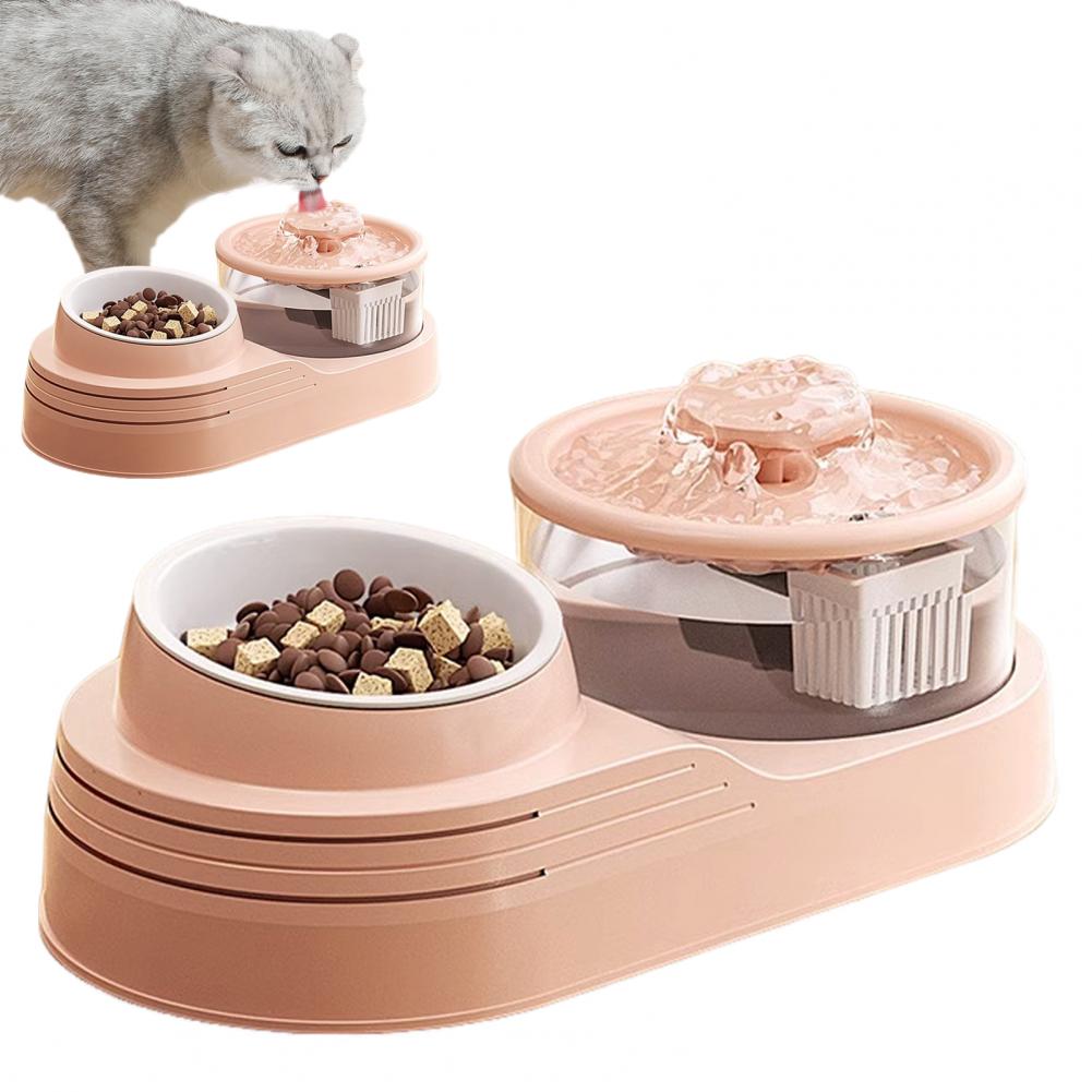 Filtered Cat Water Fountain Pet Drinking Fountain Automatic Cat Feeder Water Fountain Set for Indoor Cats 2-in-1 Food for Small