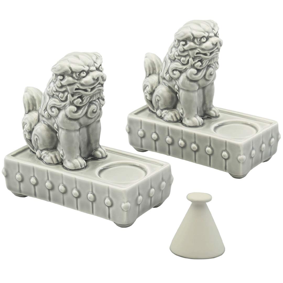 

Cyprus Komainu Salt Mound Set with Cone Shaped Guardian Ideal for Good Feng Ceramic Dogs, Entryways, Apartments, Luck, Purification, Shui, серый