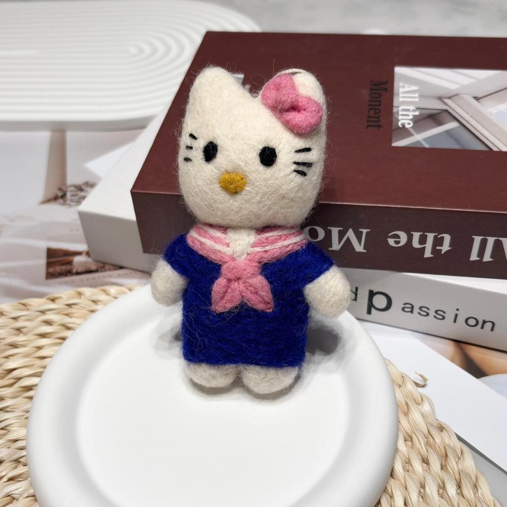 Handmade Wool Felt Cat Keychain Pendant - Cute Animal Bag Charm