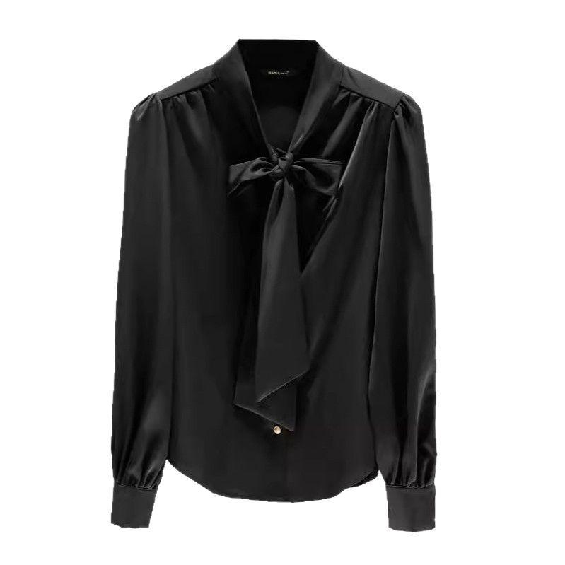 White shirt long sleeve bow top women's autumn 1116 new temperament design sense niche shirt