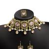 Vintage Gold Gemstone Necklace & Ring Set with Diamond Tassel