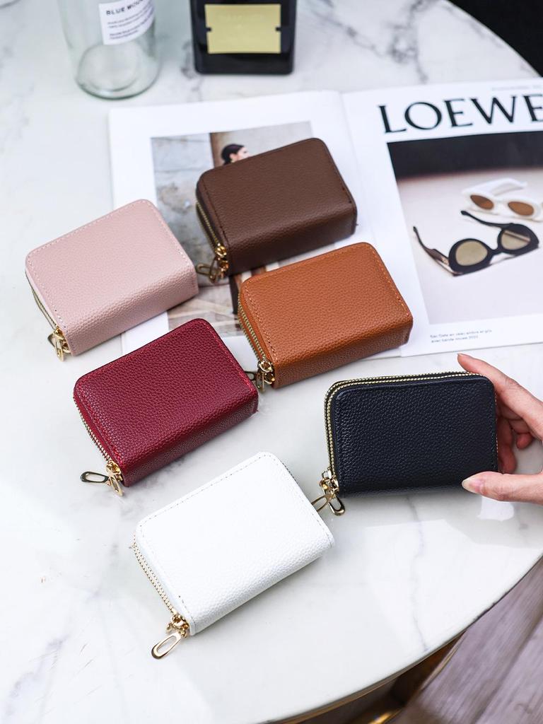 Doppellagiges Akkordeon-Reißverschluss-Portemonnaie: Damen Multifunktionale Einfarbige Geldbörse