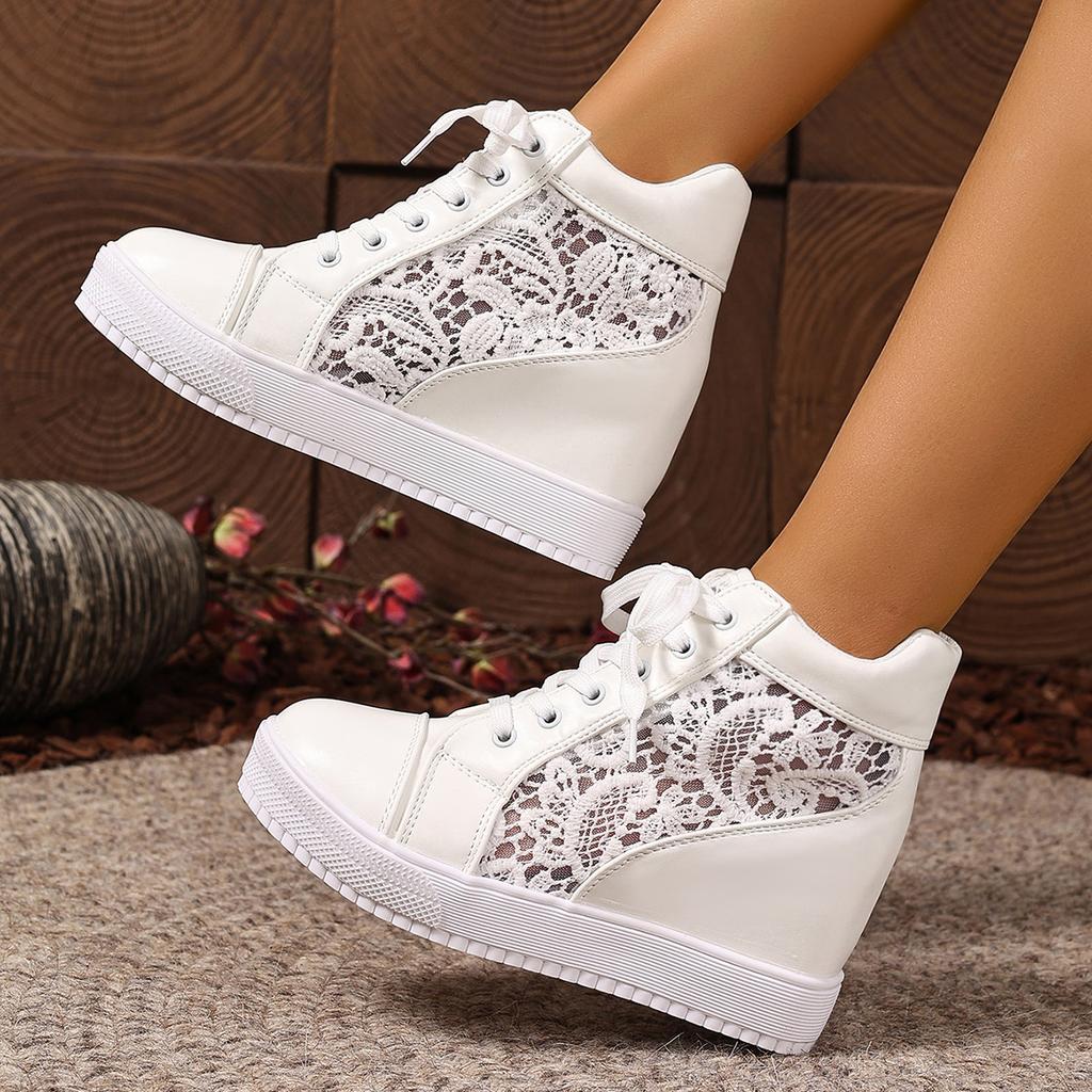 Fashion 2025 New Women Casual Shoes Platform Mesh Breathable Sneakers Women Hidden Increased Ankle Boots Ladies High Top Casual Sneakers