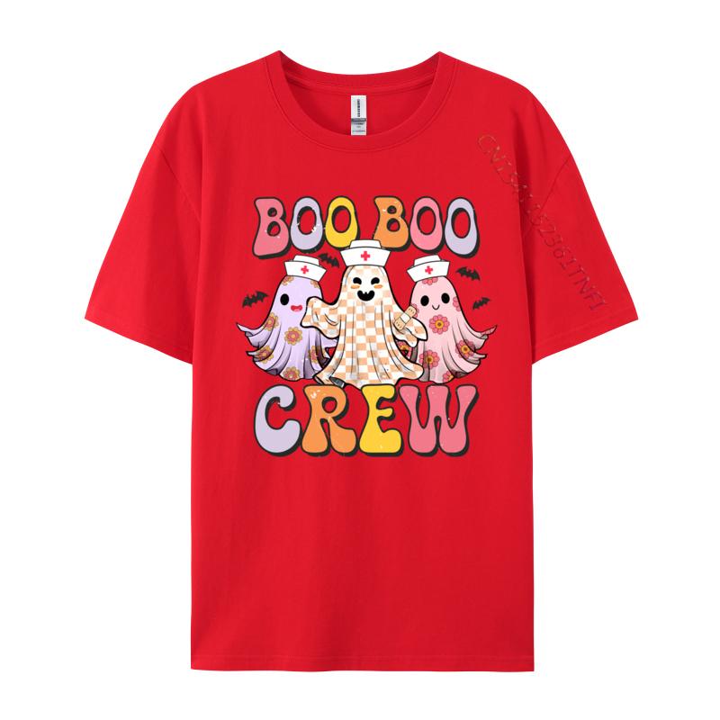 Groovy Boo Boo Crew Nurse Funny Ghost Halloween Nurse Casual 3D Printed T-Shirt for Men Pure Cotton Tops Shirts Funny Tee