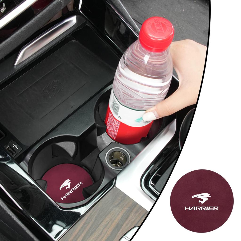 Car Cup Car Coaster for Toyota Harrier 60 Series 80 Series Vibration Leather Car Round 2 Pieces Wine Mat, GR, Anti-Slip Coaster, 7cm, (For Harrier,