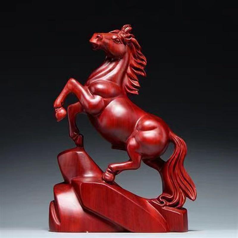 Ebony Wood Horse Carving: Solid Wood Ornament for Success - Handcrafted Home & TV Cabinet Decoration, Opening Gift