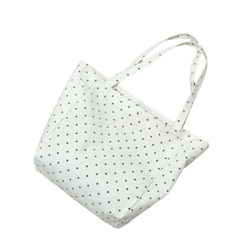 Fashion Canvas Polka Dot Tote Bag Versatile Portable Handbag Large Capacity Shoulder Bag Women