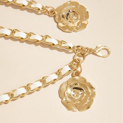 High Quality Metal Waist Chain Belts For Women Round Flower Pendant Chain Strap Rope Female Fine Waistband Dress Shirt Decoration Waist Closing Belt