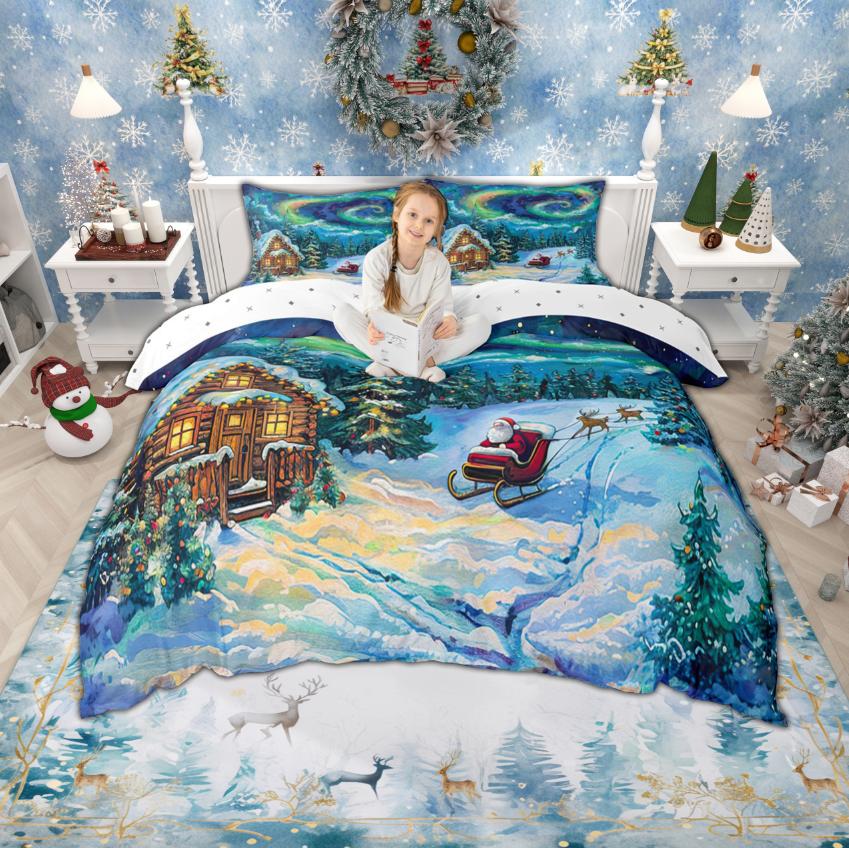 Comforter Homewish Xmas Santa Claus For Kids Children 2Pcs/3Pcs Rustic Lodge Cabin Xmas Bedding Happy New Year Bed Set