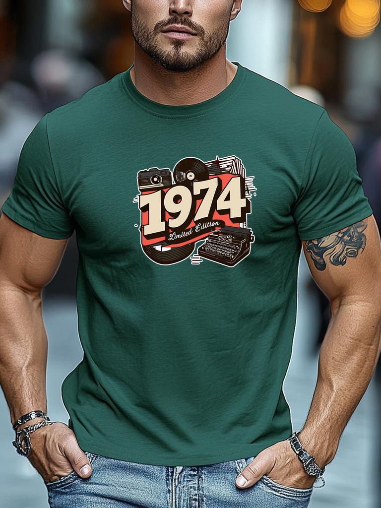 Mens Retro TShirt 1974 Limited Edition Vintage Print Short Sleeve Round Neck Breathable Nostalgic Daily Wear TShirt