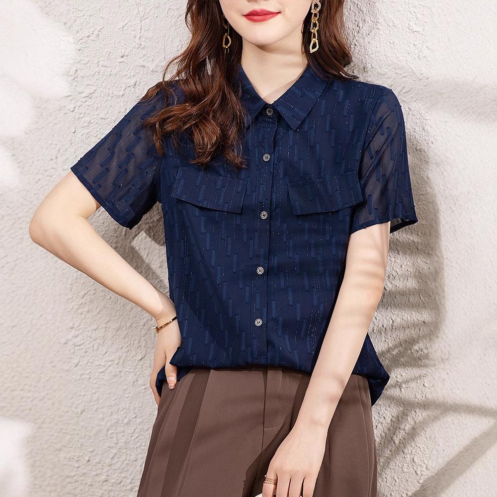 

2025 Summer Women s Fashion Age-Reducing Blouse M темно-синий