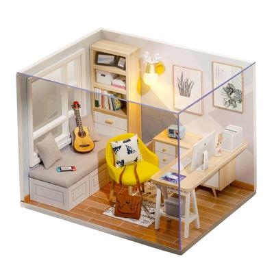 CUTEROOM Wooden Scale Miniature DIY Color Handmade by Yoko Features LED Lights and Acrylic Dustproof Cover Dollhouse, 1/32 Decoration, "Detailed